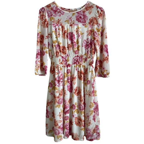 Luna Floral Smocked Waist Dress -Lined - Medium - EUC - Picture 1 of 7